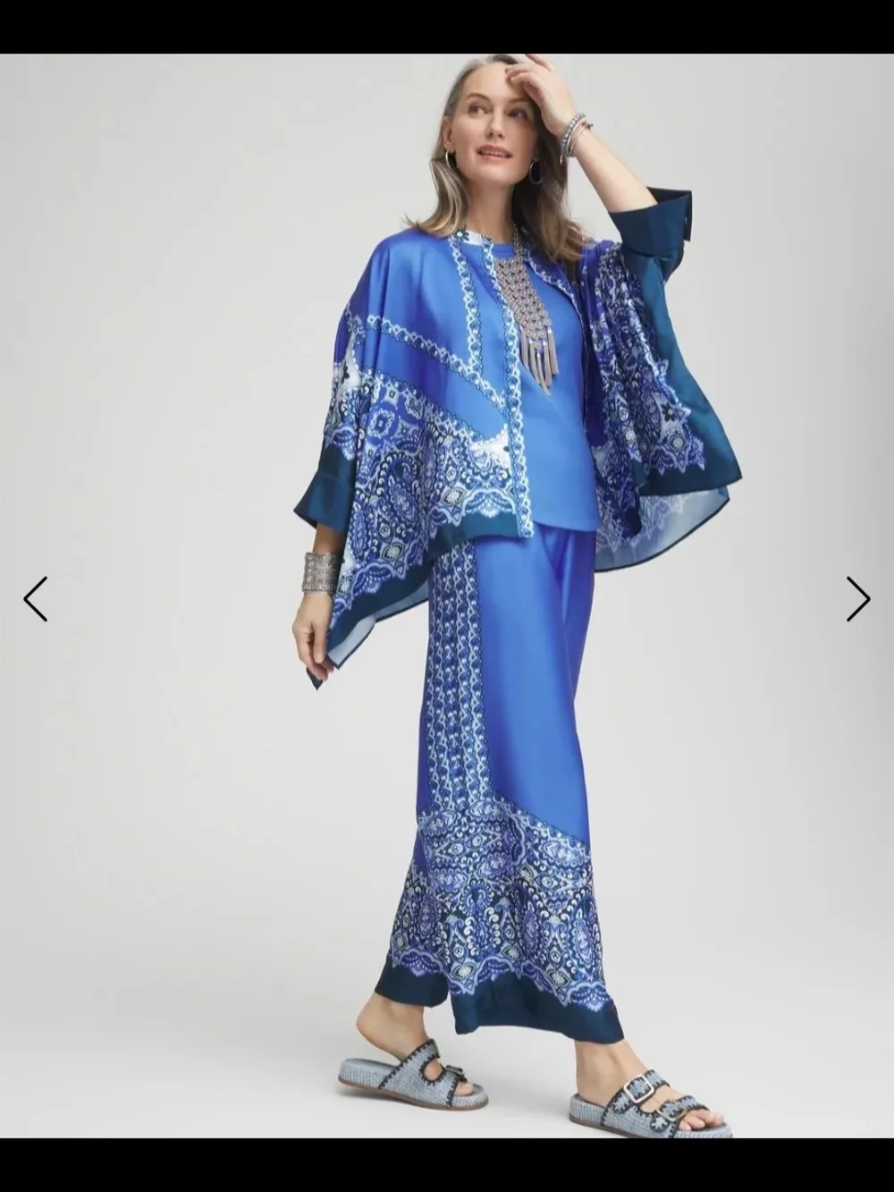 🔥Chico's Blue Printed Paisley Tunic Kimono Poncho Top & FREE GIFT L-XL - Picture 7 of 16
